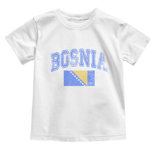 Classic Distressed Bosnia National Flag Varsity Style Toddler T Shirt Sports Fan Athletic Graphic TS02 White Print Your Wear