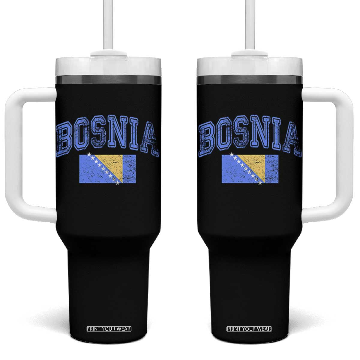 Classic Distressed Bosnia National Flag Varsity Style Tumbler With Handle Sports Fan Athletic Graphic TS02 One Size: 40 oz Black Print Your Wear