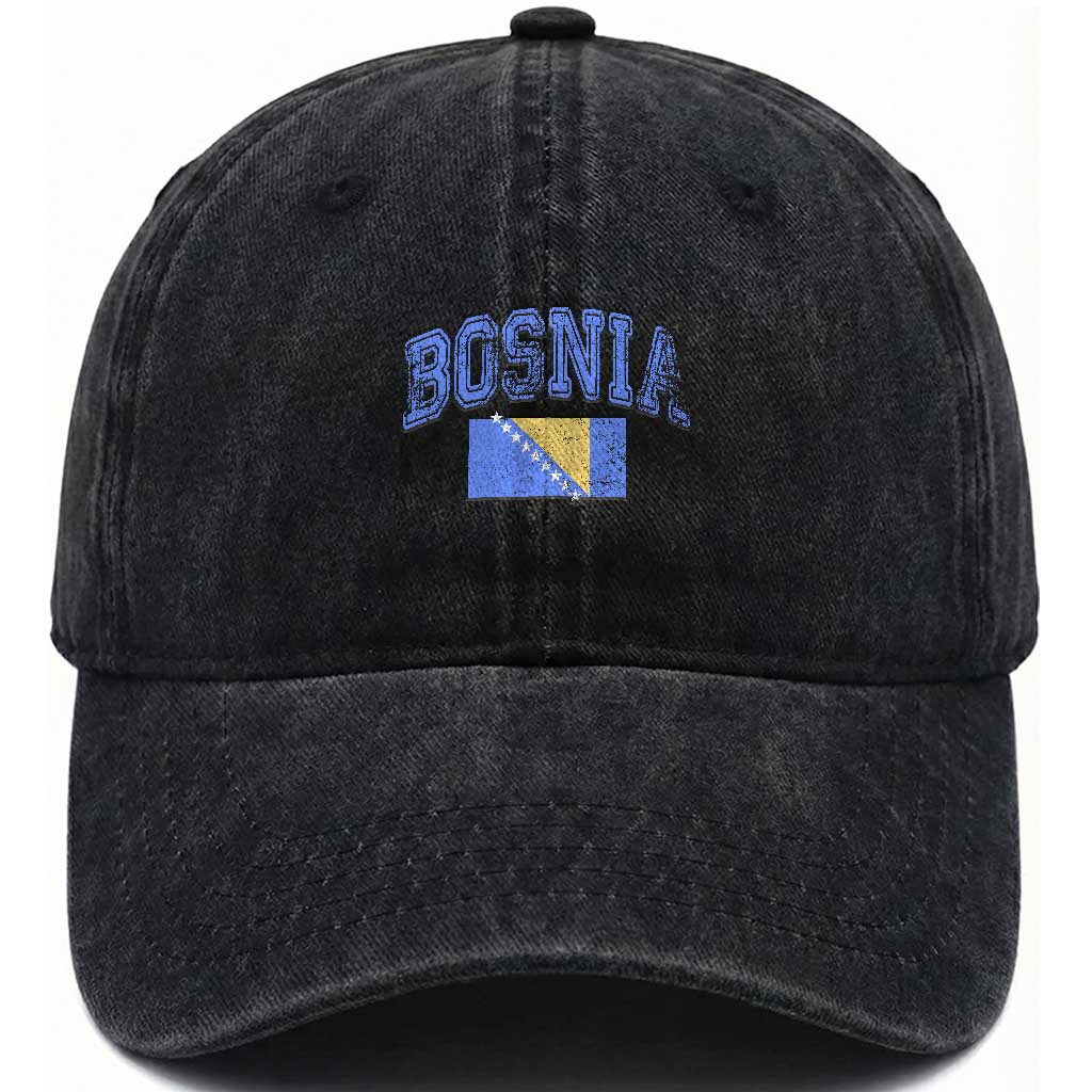 Classic Distressed Bosnia National Flag Varsity Style Washed Cotton Baseball Cap Sports Fan Athletic Graphic