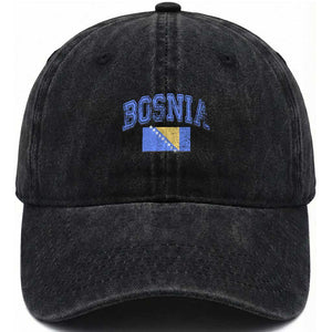 Classic Distressed Bosnia National Flag Varsity Style Washed Cotton Baseball Cap Sports Fan Athletic Graphic