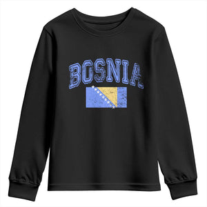 Classic Distressed Bosnia National Flag Varsity Style Youth Sweatshirt Sports Fan Athletic Graphic