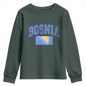 Classic Distressed Bosnia National Flag Varsity Style Youth Sweatshirt Sports Fan Athletic Graphic