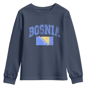 Classic Distressed Bosnia National Flag Varsity Style Youth Sweatshirt Sports Fan Athletic Graphic