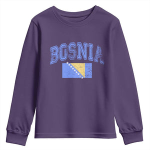 Classic Distressed Bosnia National Flag Varsity Style Youth Sweatshirt Sports Fan Athletic Graphic