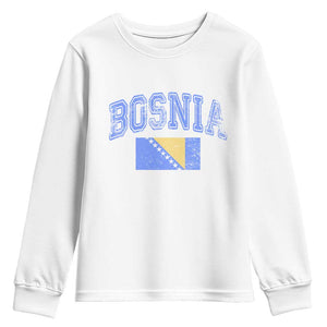 Classic Distressed Bosnia National Flag Varsity Style Youth Sweatshirt Sports Fan Athletic Graphic