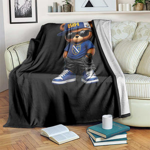 BIH Bosnia Teddy Bear Graphic Throw Blanket Golden Lily Heritage Urban Streetwear Style