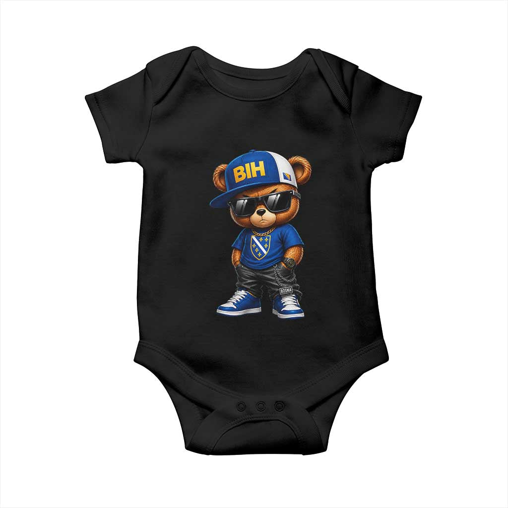 BIH Bosnia Teddy Bear Graphic Baby Onesie Golden Lily Heritage Urban Streetwear Style