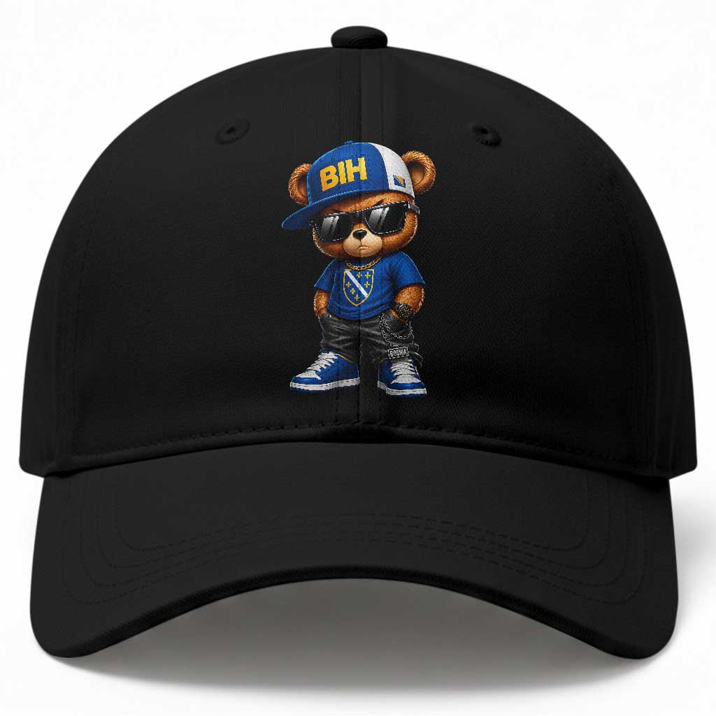 BIH Bosnia Teddy Bear Graphic Baseball Cap Golden Lily Heritage Urban Streetwear Style TS02 Print Your Wear