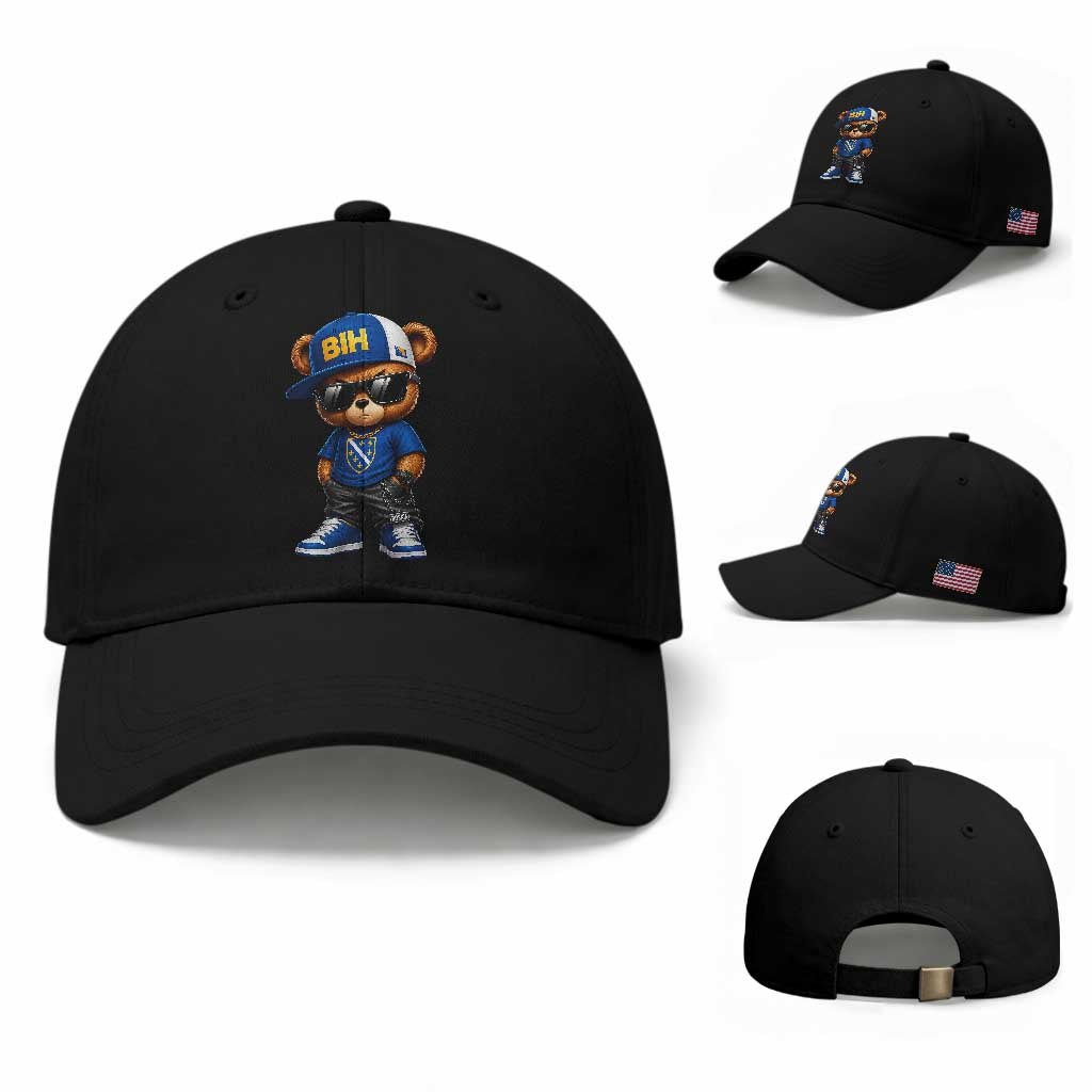 BIH Bosnia Teddy Bear Graphic Baseball Cap Golden Lily Heritage Urban Streetwear Style