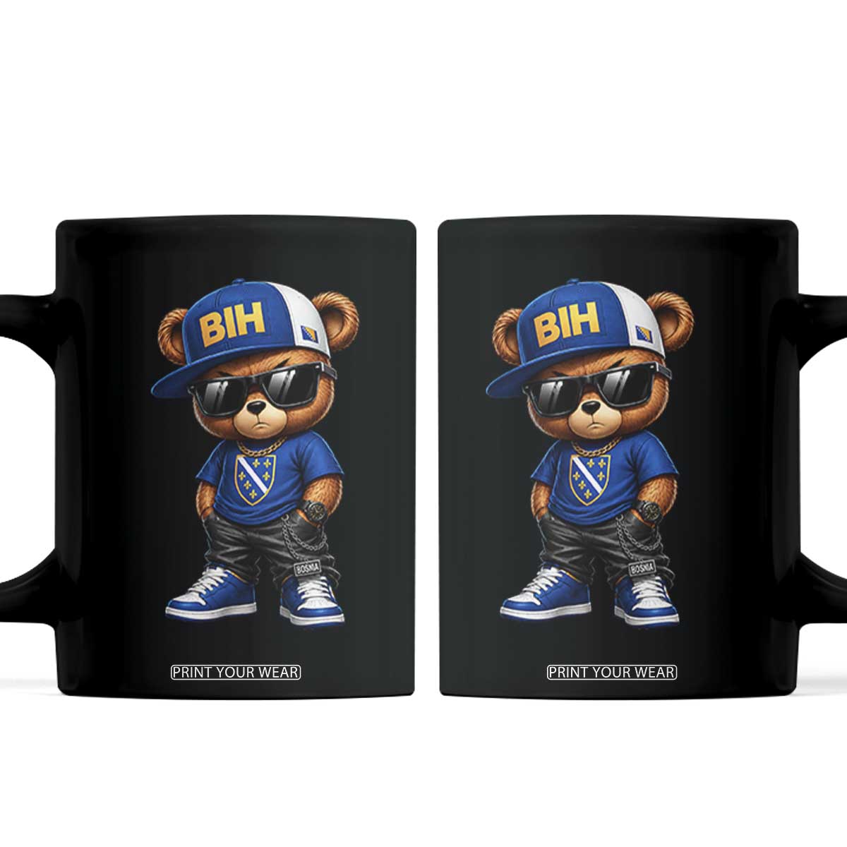 BIH Bosnia Teddy Bear Graphic Coffee Mug Golden Lily Heritage Urban Streetwear Style