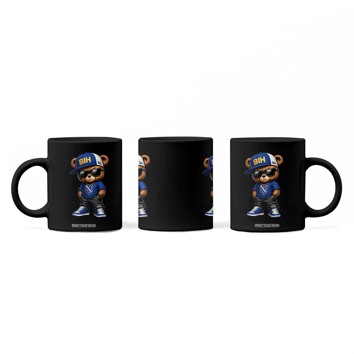BIH Bosnia Teddy Bear Graphic Coffee Mug Golden Lily Heritage Urban Streetwear Style
