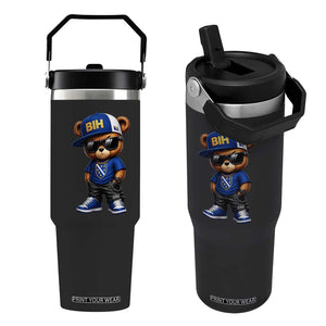 BIH Bosnia Teddy Bear Graphic Flip Straw Tumbler Golden Lily Heritage Urban Streetwear Style