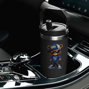 BIH Bosnia Teddy Bear Graphic Flip Straw Tumbler Golden Lily Heritage Urban Streetwear Style