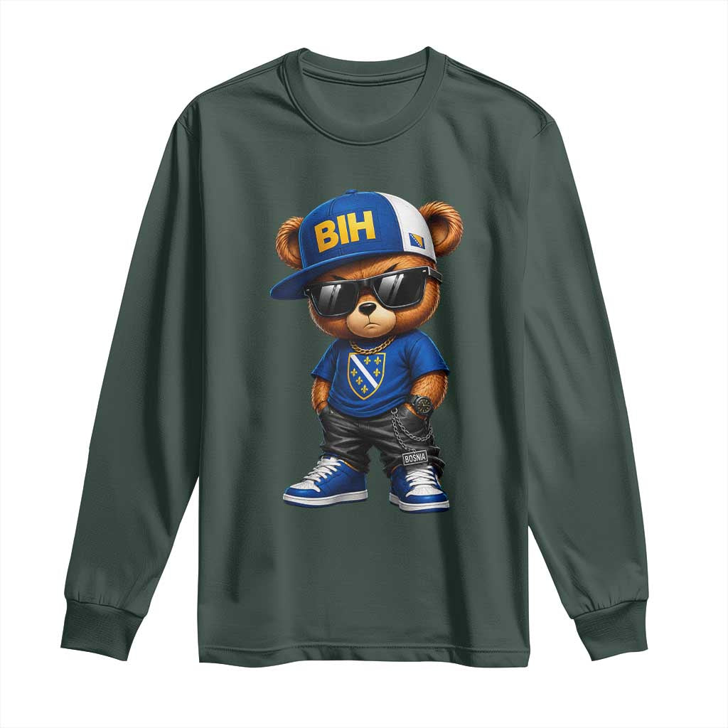 BIH Bosnia Teddy Bear Graphic Long Sleeve Shirt Golden Lily Heritage Urban Streetwear Style