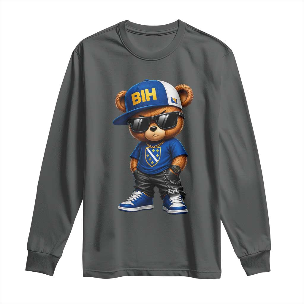 BIH Bosnia Teddy Bear Graphic Long Sleeve Shirt Golden Lily Heritage Urban Streetwear Style
