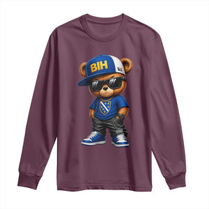 BIH Bosnia Teddy Bear Graphic Long Sleeve Shirt Golden Lily Heritage Urban Streetwear Style