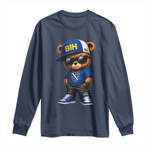 BIH Bosnia Teddy Bear Graphic Long Sleeve Shirt Golden Lily Heritage Urban Streetwear Style
