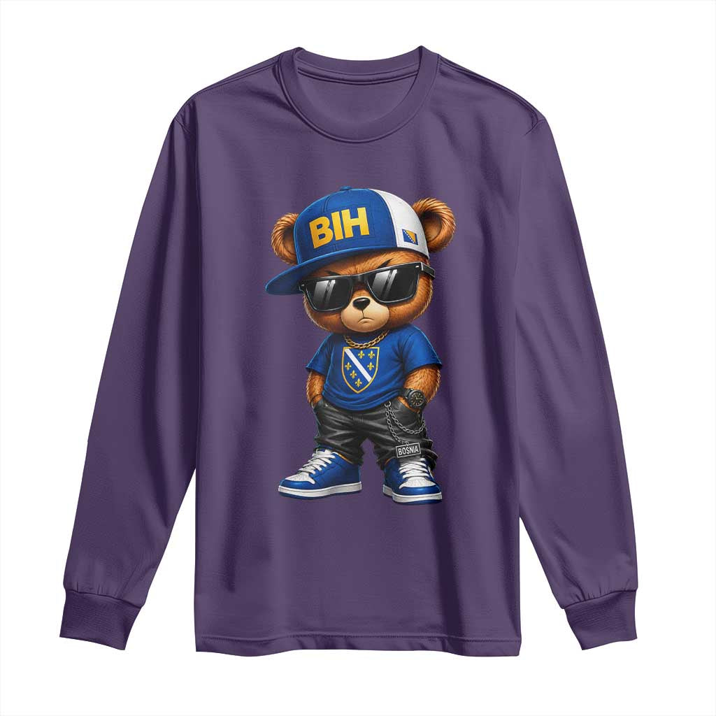 BIH Bosnia Teddy Bear Graphic Long Sleeve Shirt Golden Lily Heritage Urban Streetwear Style