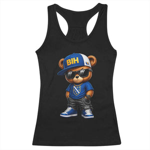 BIH Bosnia Teddy Bear Graphic Racerback Tank Top Golden Lily Heritage Urban Streetwear Style