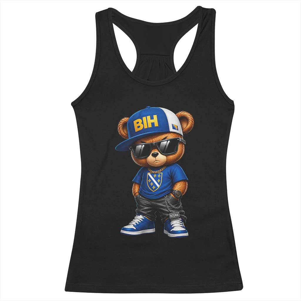 BIH Bosnia Teddy Bear Graphic Racerback Tank Top Golden Lily Heritage Urban Streetwear Style TS02 Black Print Your Wear