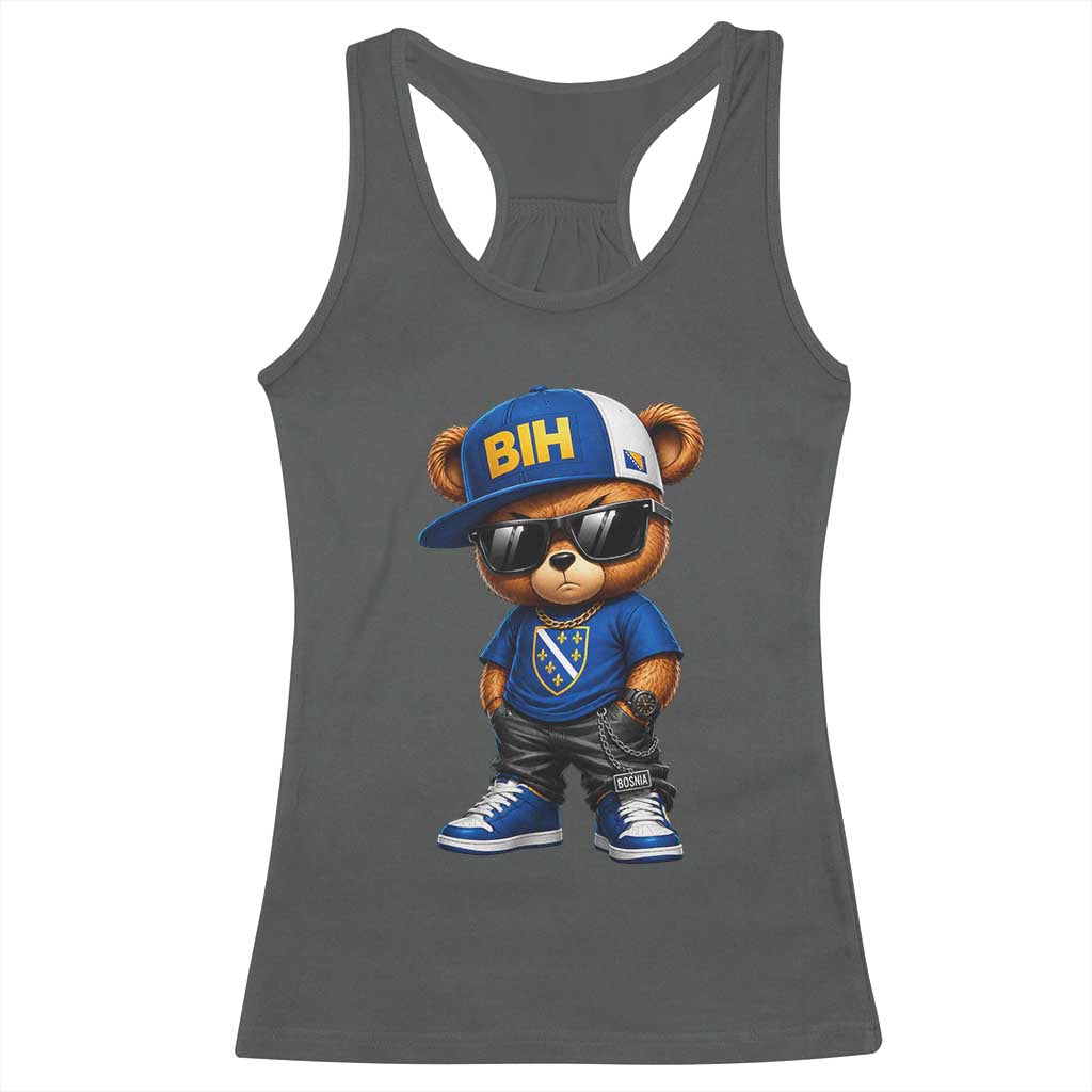BIH Bosnia Teddy Bear Graphic Racerback Tank Top Golden Lily Heritage Urban Streetwear Style
