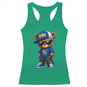 BIH Bosnia Teddy Bear Graphic Racerback Tank Top Golden Lily Heritage Urban Streetwear Style
