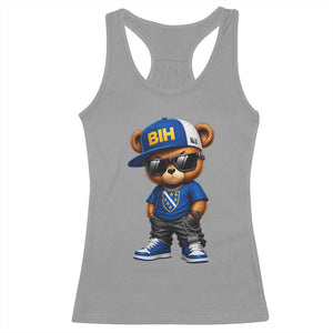 BIH Bosnia Teddy Bear Graphic Racerback Tank Top Golden Lily Heritage Urban Streetwear Style