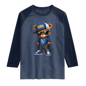 BIH Bosnia Teddy Bear Graphic Raglan Shirt Golden Lily Heritage Urban Streetwear Style