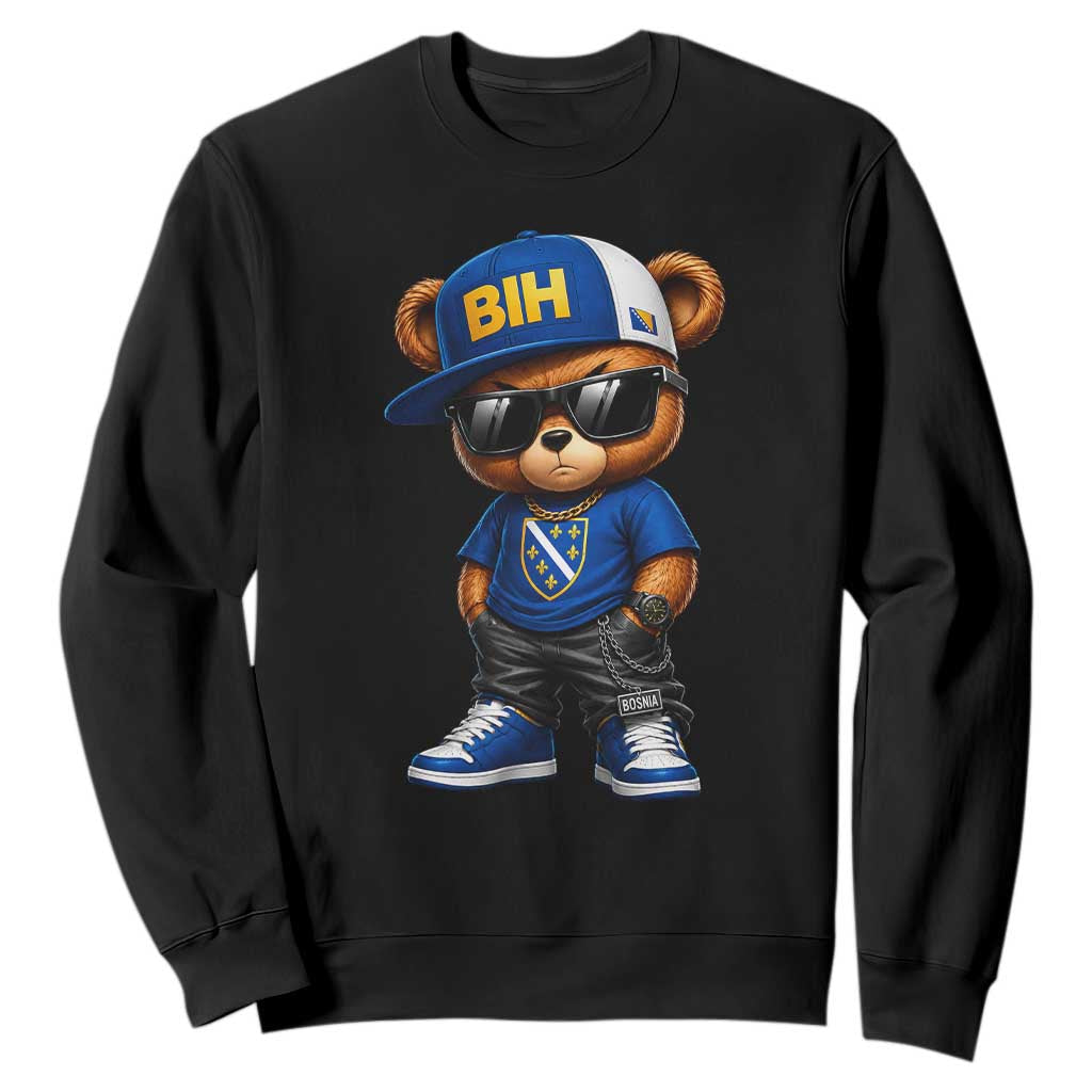 BIH Bosnia Teddy Bear Graphic Sweatshirt Golden Lily Heritage Urban Streetwear Style