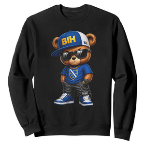 BIH Bosnia Teddy Bear Graphic Sweatshirt Golden Lily Heritage Urban Streetwear Style