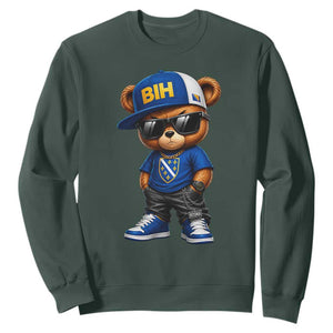 BIH Bosnia Teddy Bear Graphic Sweatshirt Golden Lily Heritage Urban Streetwear Style