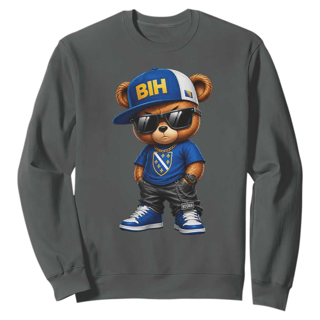 BIH Bosnia Teddy Bear Graphic Sweatshirt Golden Lily Heritage Urban Streetwear Style