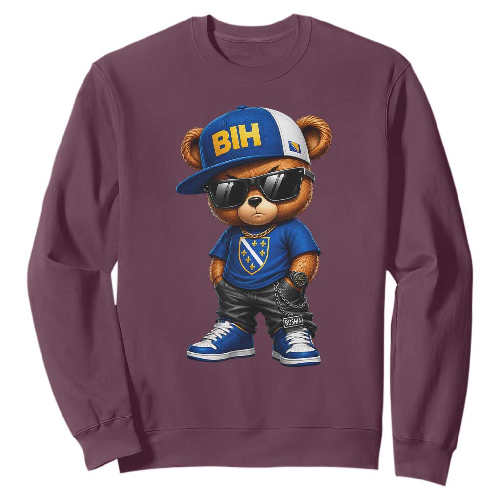 BIH Bosnia Teddy Bear Graphic Sweatshirt Golden Lily Heritage Urban Streetwear Style