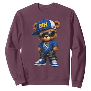 BIH Bosnia Teddy Bear Graphic Sweatshirt Golden Lily Heritage Urban Streetwear Style