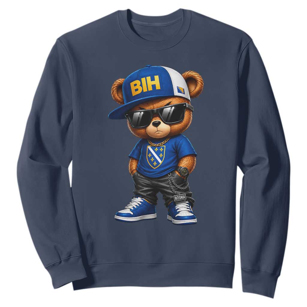 BIH Bosnia Teddy Bear Graphic Sweatshirt Golden Lily Heritage Urban Streetwear Style