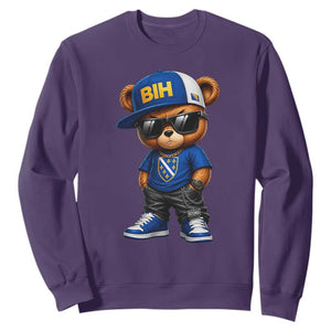 BIH Bosnia Teddy Bear Graphic Sweatshirt Golden Lily Heritage Urban Streetwear Style