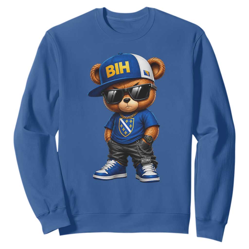 BIH Bosnia Teddy Bear Graphic Sweatshirt Golden Lily Heritage Urban Streetwear Style