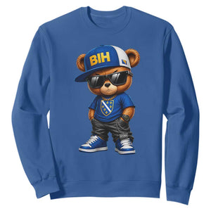 BIH Bosnia Teddy Bear Graphic Sweatshirt Golden Lily Heritage Urban Streetwear Style