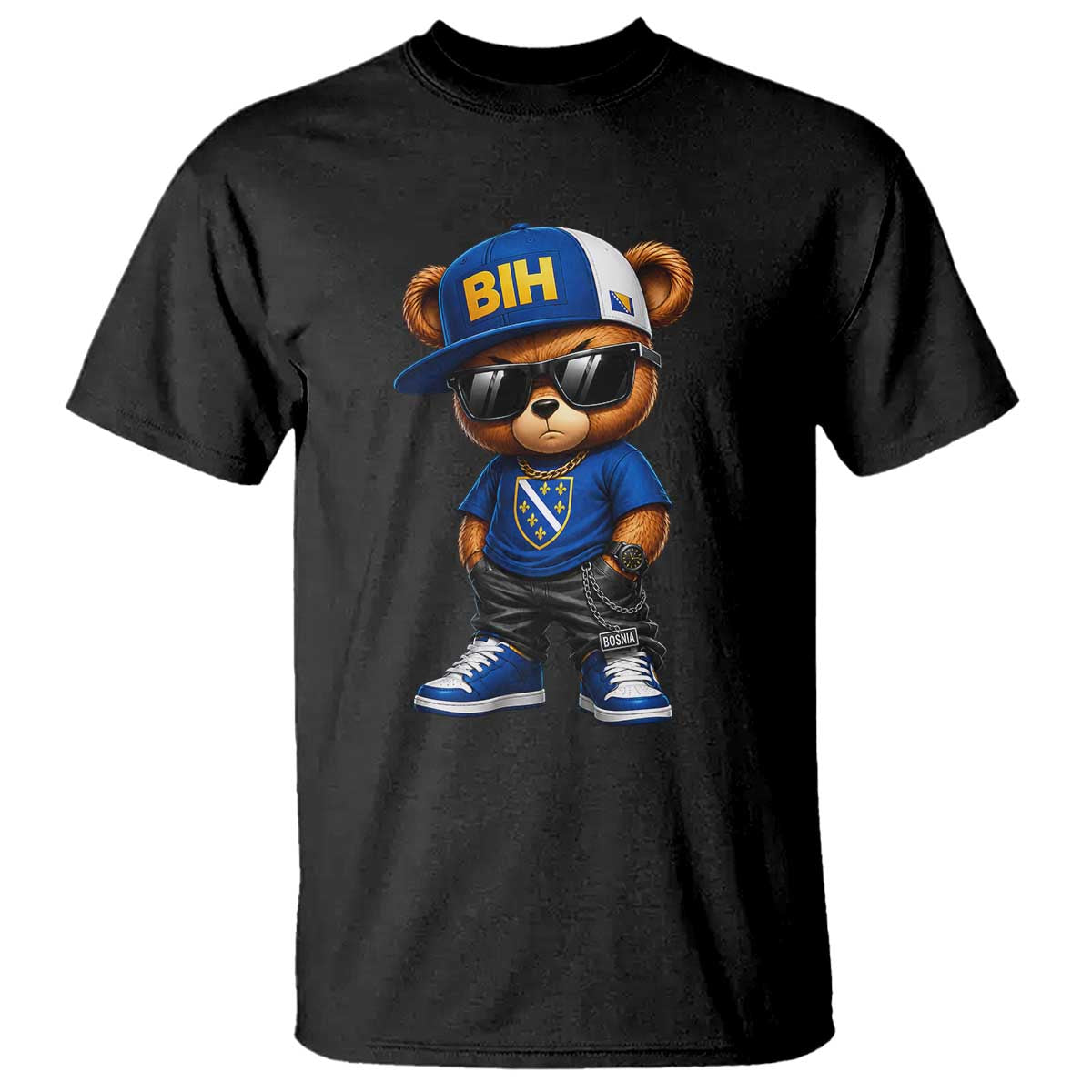 BIH Bosnia Teddy Bear Graphic T Shirt Golden Lily Heritage Urban Streetwear Style