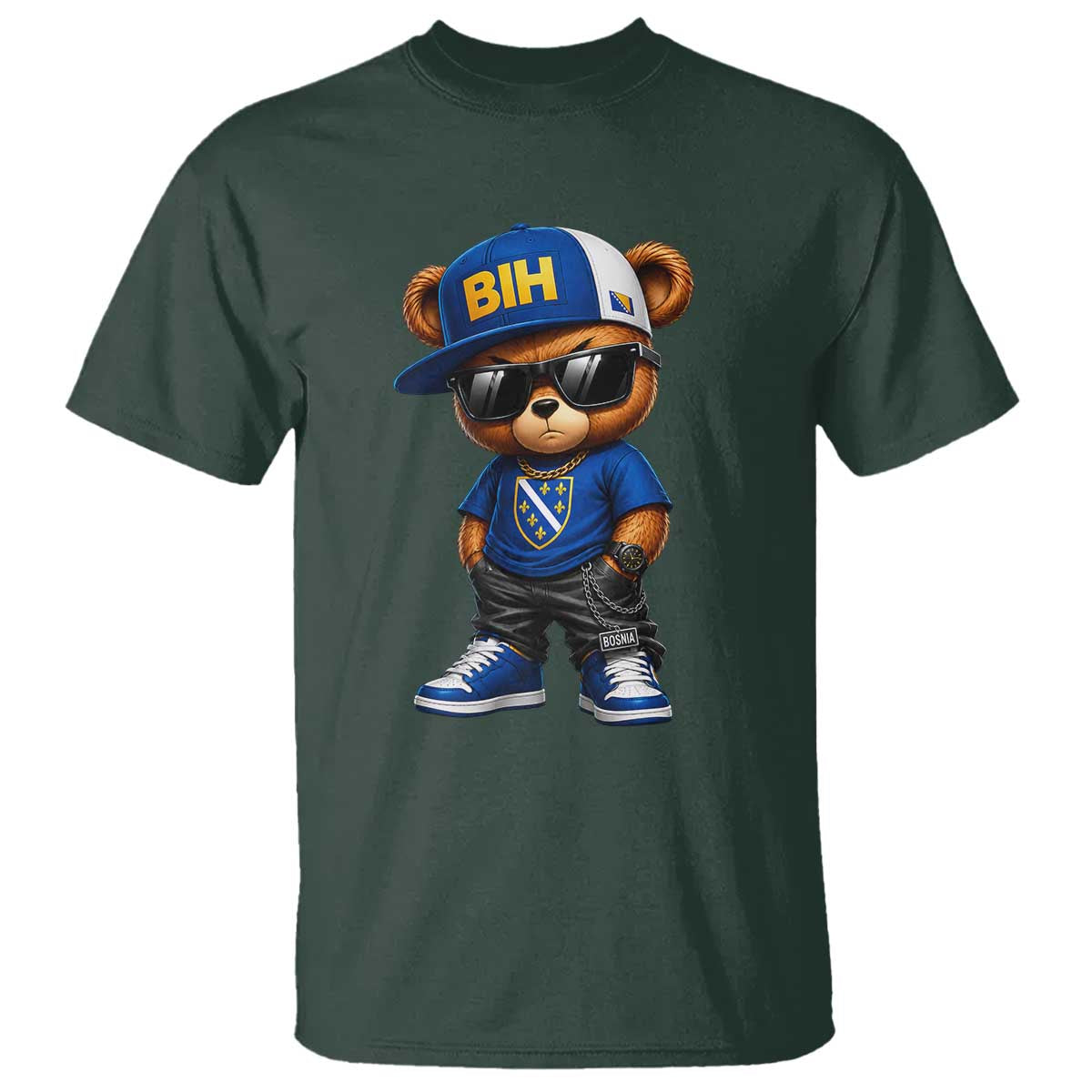 BIH Bosnia Teddy Bear Graphic T Shirt Golden Lily Heritage Urban Streetwear Style