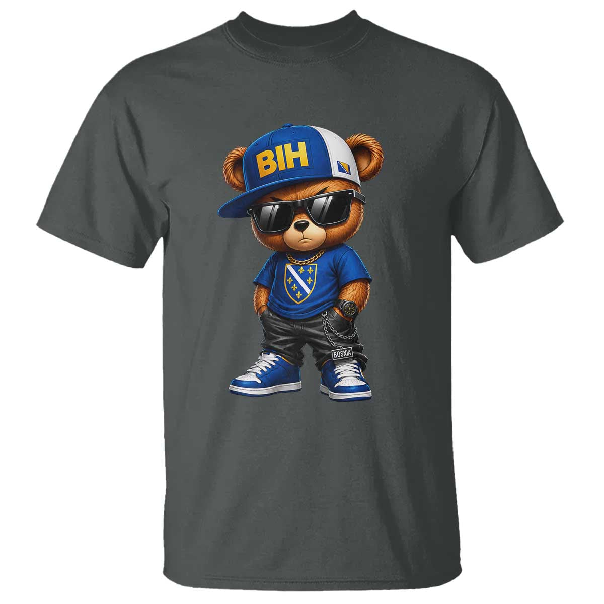 BIH Bosnia Teddy Bear Graphic T Shirt Golden Lily Heritage Urban Streetwear Style
