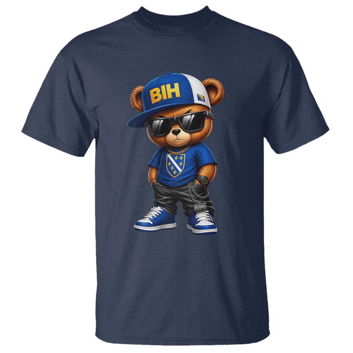 BIH Bosnia Teddy Bear Graphic T Shirt Golden Lily Heritage Urban Streetwear Style