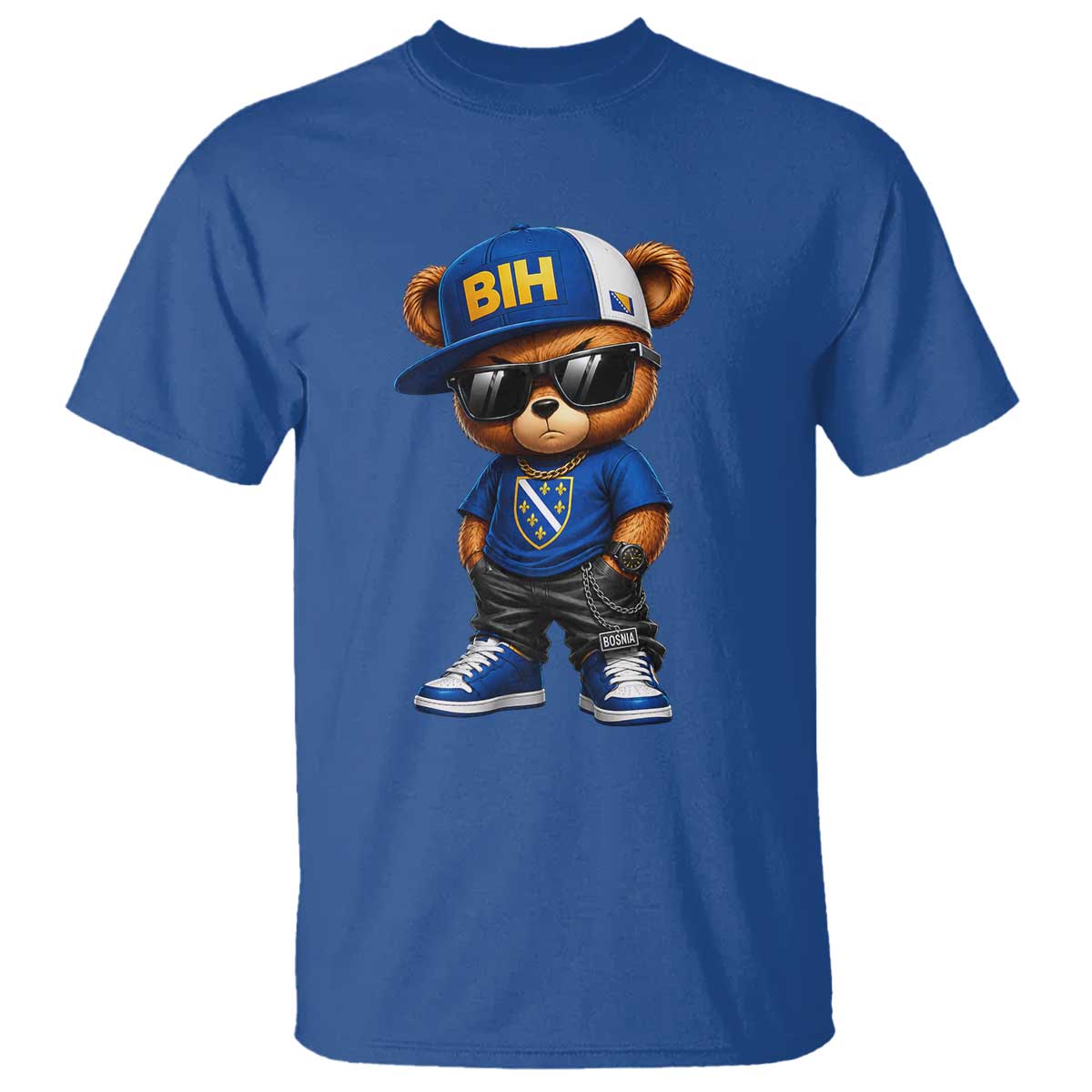 BIH Bosnia Teddy Bear Graphic T Shirt Golden Lily Heritage Urban Streetwear Style