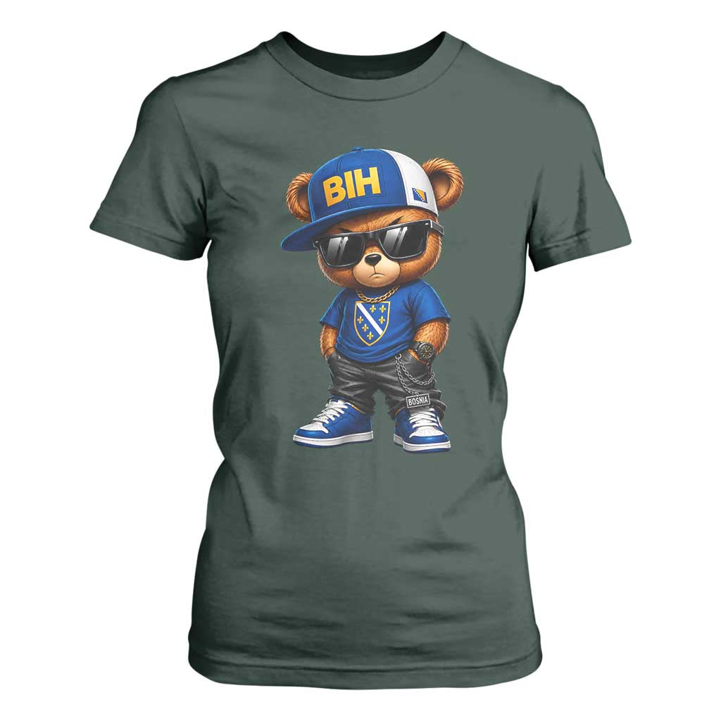 BIH Bosnia Teddy Bear Graphic T Shirt For Women Golden Lily Heritage Urban Streetwear Style