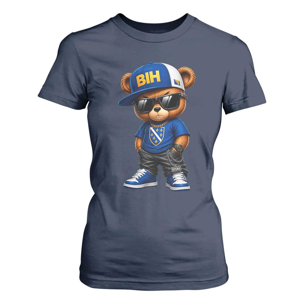 BIH Bosnia Teddy Bear Graphic T Shirt For Women Golden Lily Heritage Urban Streetwear Style