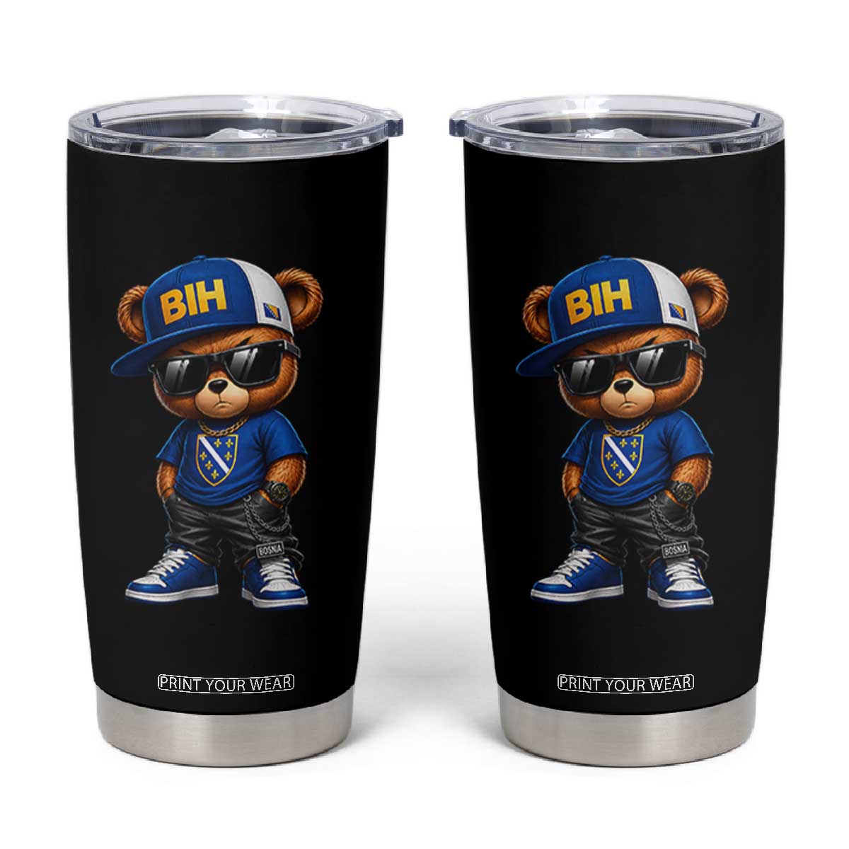 BIH Bosnia Teddy Bear Graphic Tumbler Cup Golden Lily Heritage Urban Streetwear Style