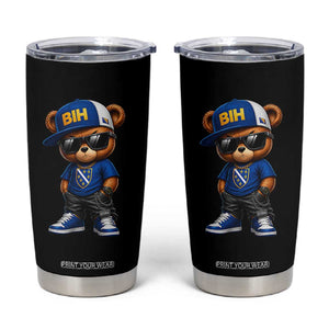 BIH Bosnia Teddy Bear Graphic Tumbler Cup Golden Lily Heritage Urban Streetwear Style