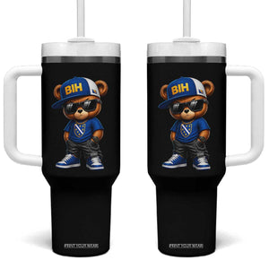 BIH Bosnia Teddy Bear Graphic Tumbler With Handle Golden Lily Heritage Urban Streetwear Style