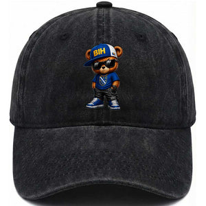 BIH Bosnia Teddy Bear Graphic Washed Cotton Baseball Cap Golden Lily Heritage Urban Streetwear Style