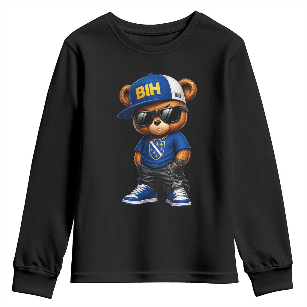 BIH Bosnia Teddy Bear Graphic Youth Sweatshirt Golden Lily Heritage Urban Streetwear Style